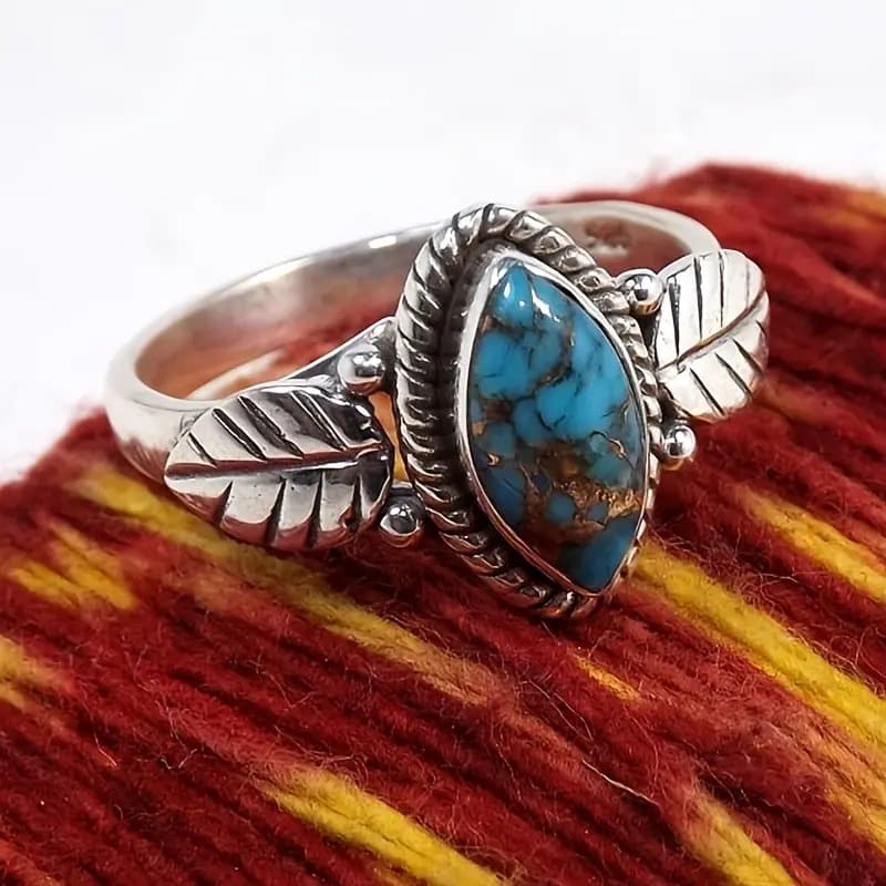 シルバーアクセサリー 天然石と葉のしずく リング