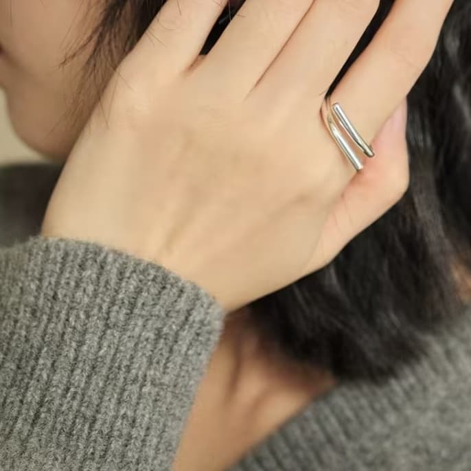 シルバーアクセサリー 二重輪シンプルデザインリング