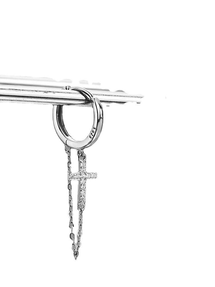 シルバーアクセサリー 十字架デザイン チャームフープピアス