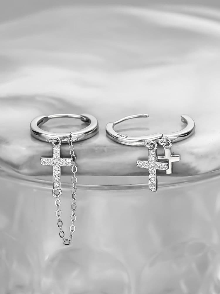 シルバーアクセサリー 十字架デザイン チャームフープピアス