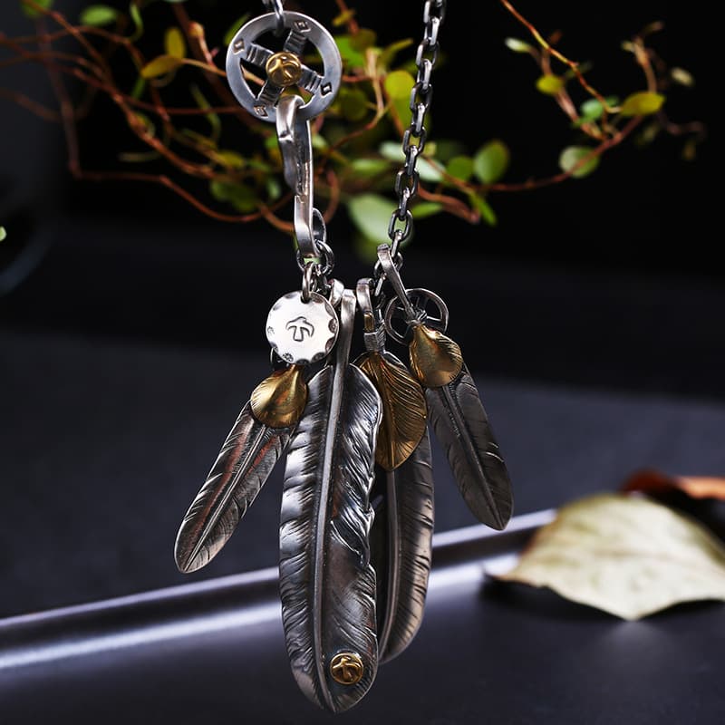 シルバーアクセサリー 天然石付き羽根モチーフネックレス