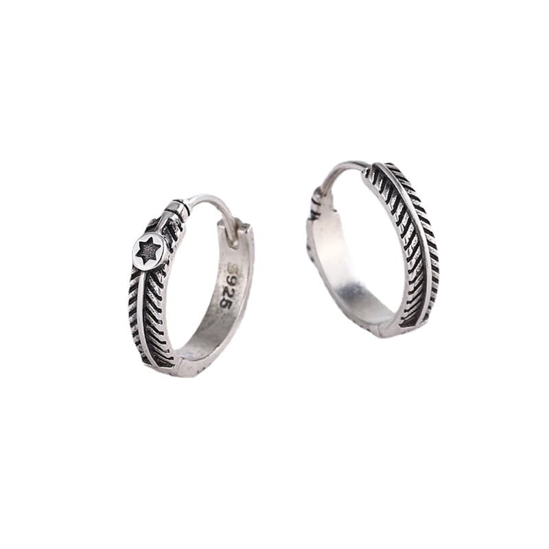 シルバーアクセサリー 星と羽のフープピアス