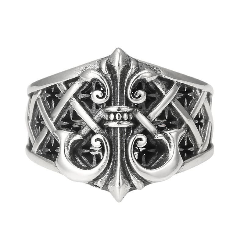 シルバーアクセサリー 紋章装飾渦巻十字リング