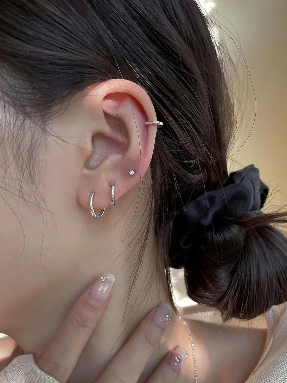 シルバーアクセサリー シンプル フープ ピアス 三種