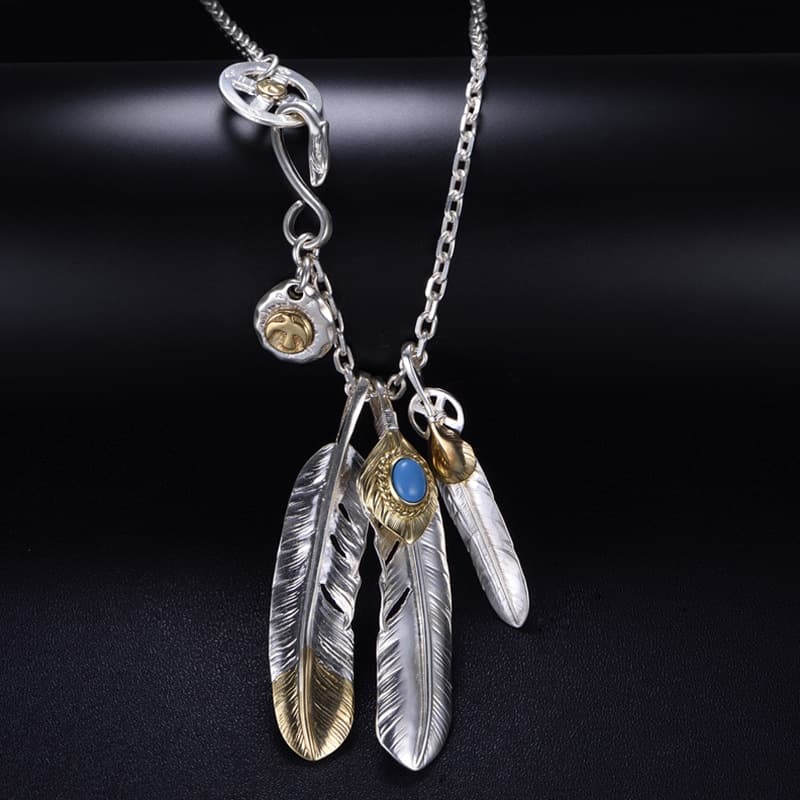 シルバーアクセサリー 天然石付き羽根モチーフネックレス