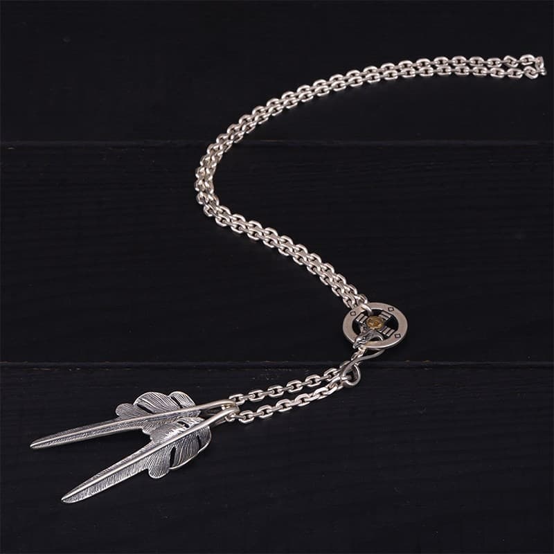 シルバーアクセサリー 二連フェザーペンダントネックレス