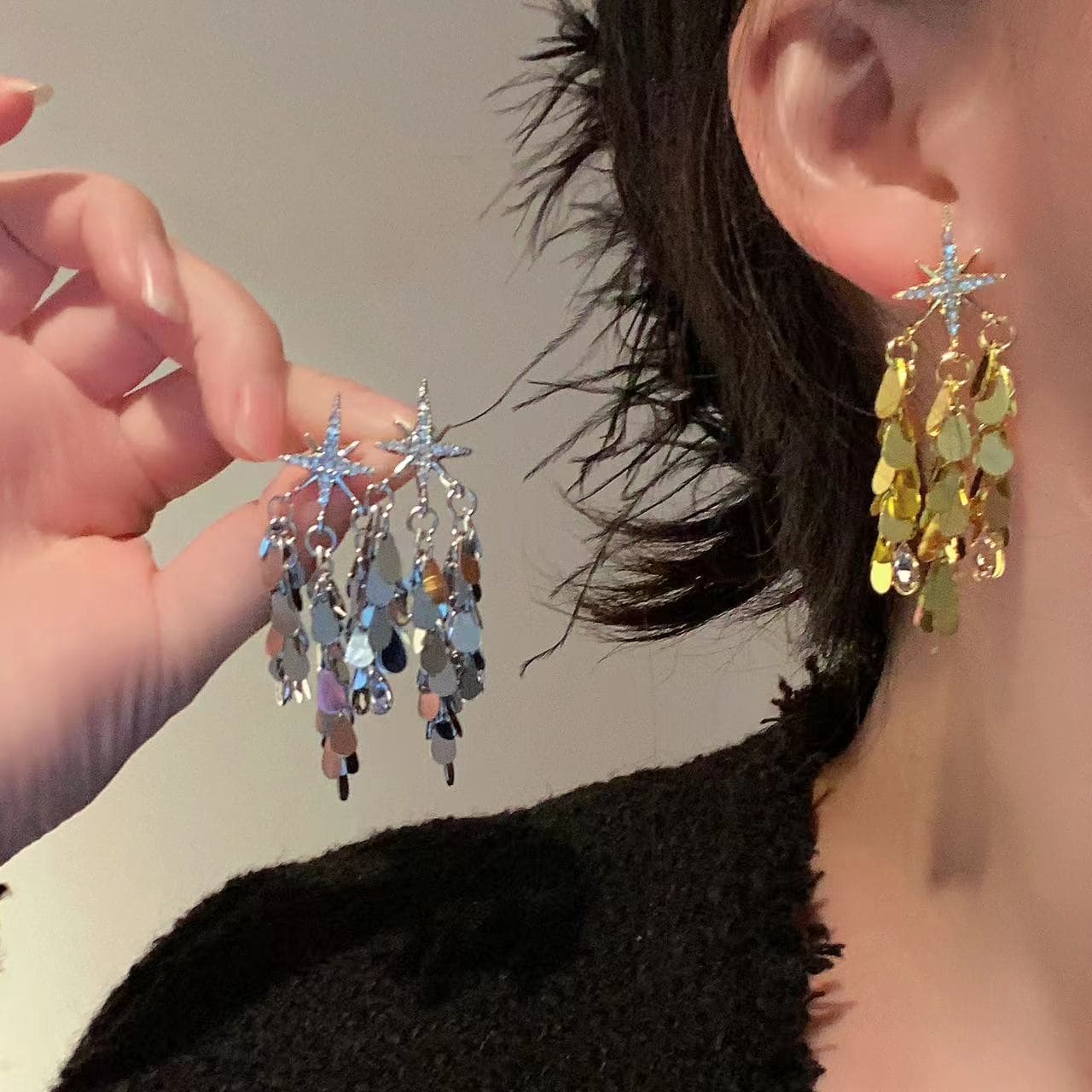 シルバーアクセサリー 星降る夜のきらめきピアス