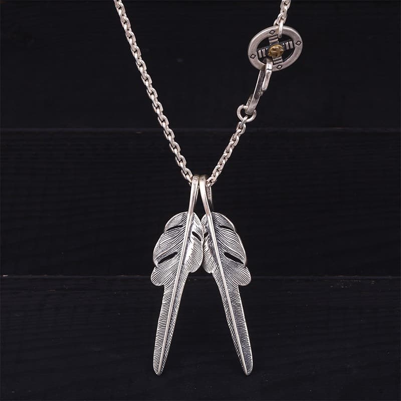 シルバーアクセサリー 二連フェザーペンダントネックレス