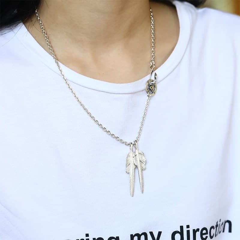 シルバーアクセサリー 二連フェザーペンダントネックレス