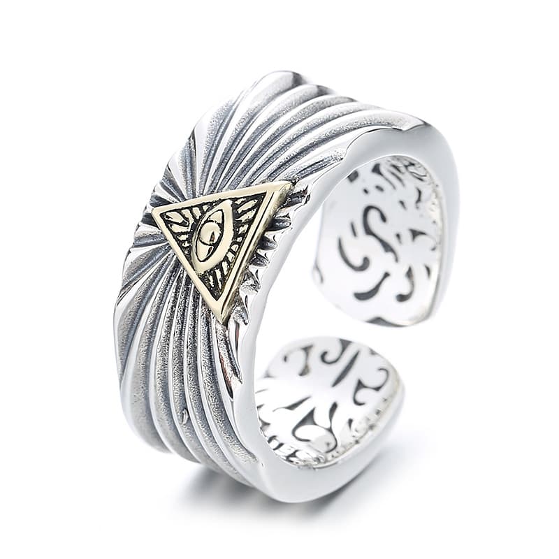 シルバーアクセサリー 神秘の目を持つ翼広がるリング