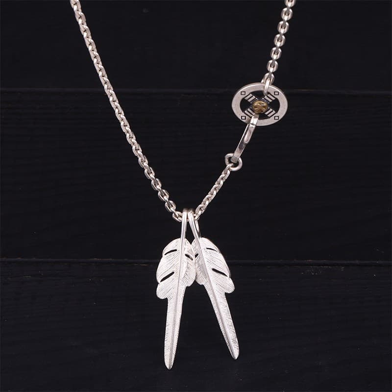 シルバーアクセサリー 二連フェザーペンダントネックレス