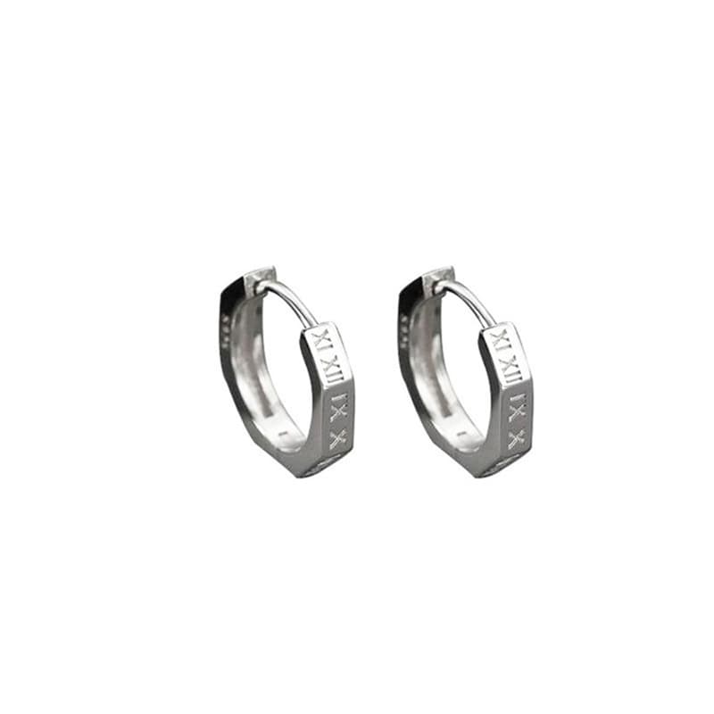 シルバーアクセサリー 八角形 ローマ数字フープピアス