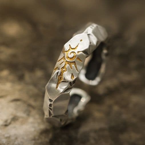 シルバーアクセサリー 岩肌太陽の輝き フリーリング