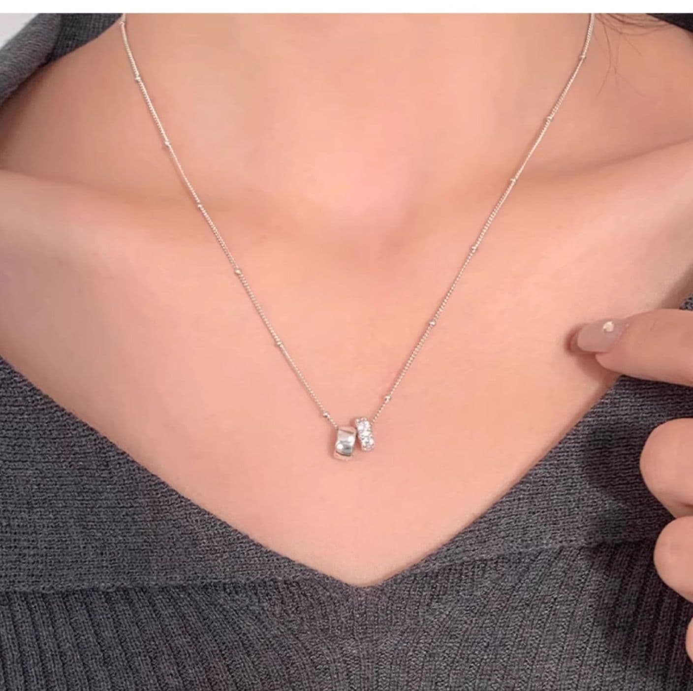 シルバーアクセサリー 二連輝石 ミニマルペンダント