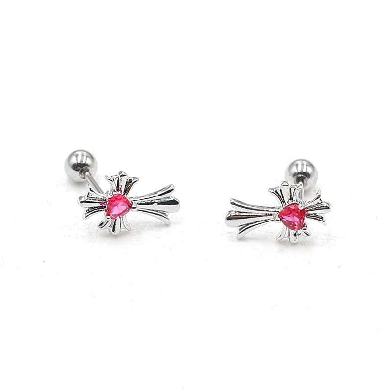 シルバーアクセサリー 十字架ハート留め石ピアス