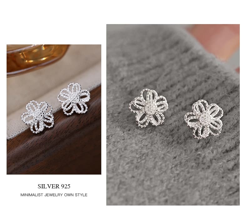 シルバーアクセサリー 透かし彫り花びらイヤリング