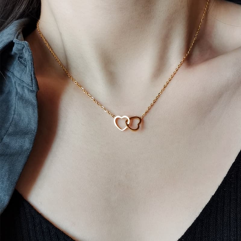 シルバーアクセサリー 二連ハートモチーフネックレス