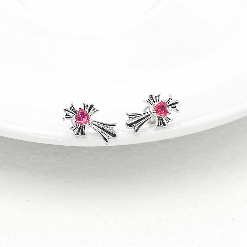 シルバーアクセサリー 十字架ハート留め石ピアス