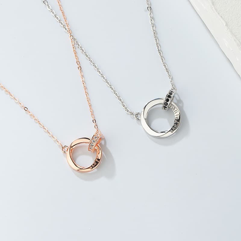 シルバーアクセサリー 二重輪デザイン クリスタルネックレス