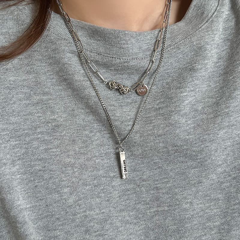 シルバーアクセサリー 二連デザイン ラブチャームネックレス