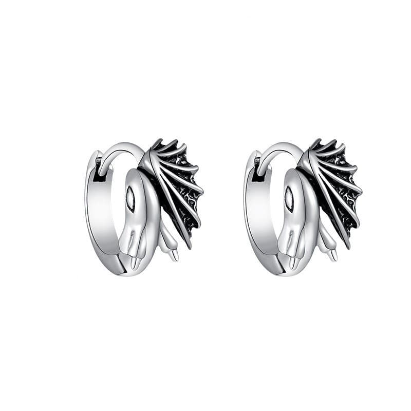シルバーアクセサリー 翼のある龍のフープピアス
