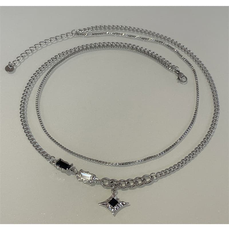 シルバーアクセサリー クロス二重チェーンデザインネックレス