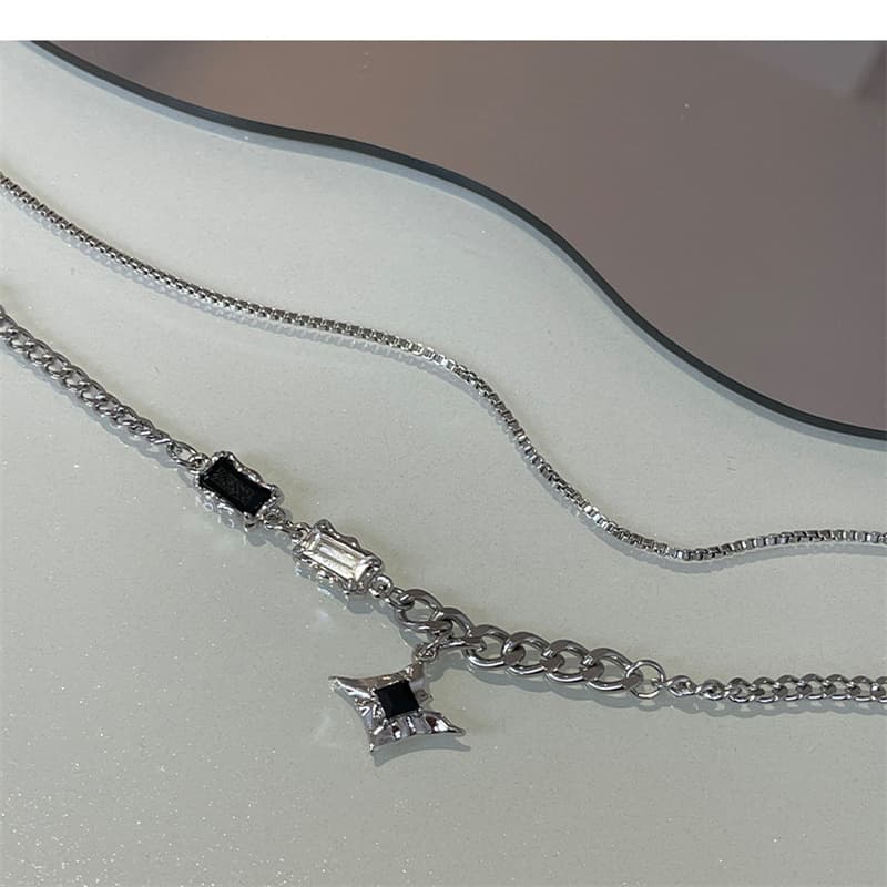 シルバーアクセサリー クロス二重チェーンデザインネックレス