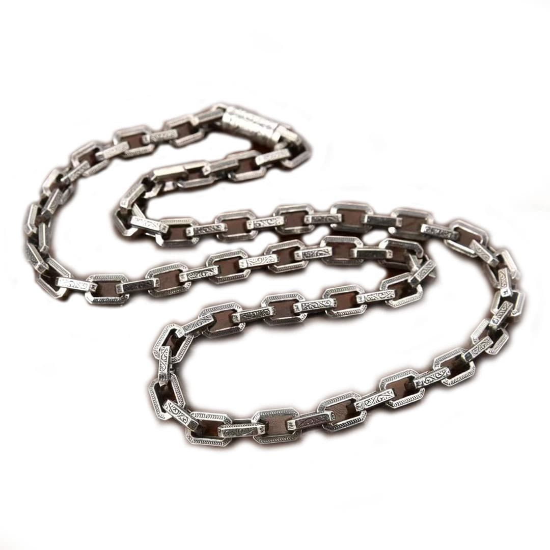シルバーアクセサリー 唐草模様彫刻シリンダーチェーン