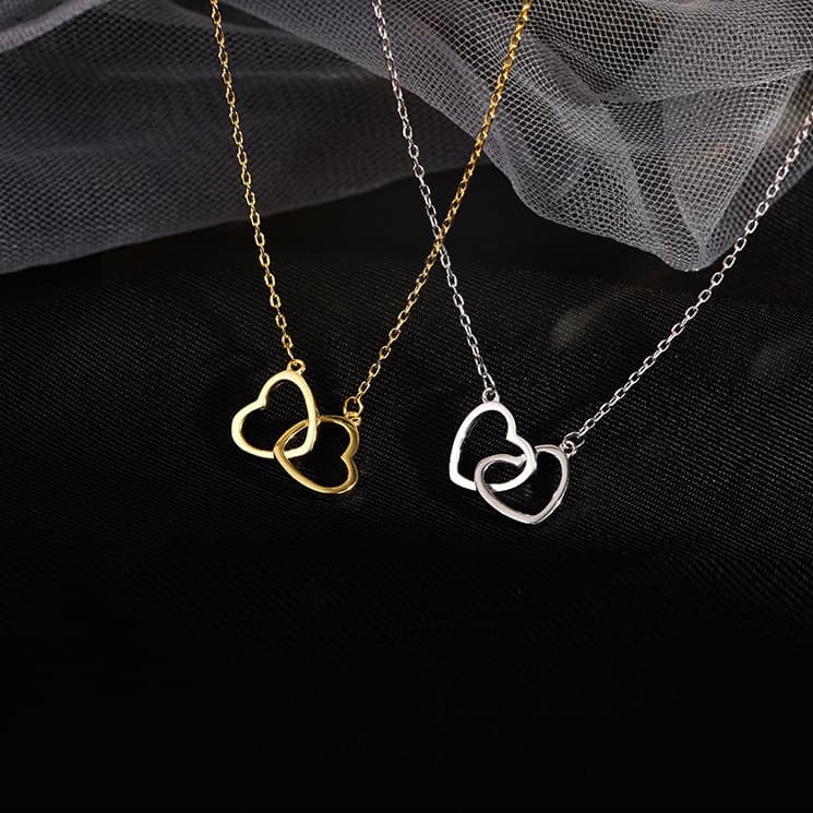 シルバーアクセサリー 二連ハートモチーフネックレス