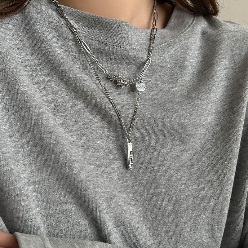 シルバーアクセサリー 二連デザイン ラブチャームネックレス