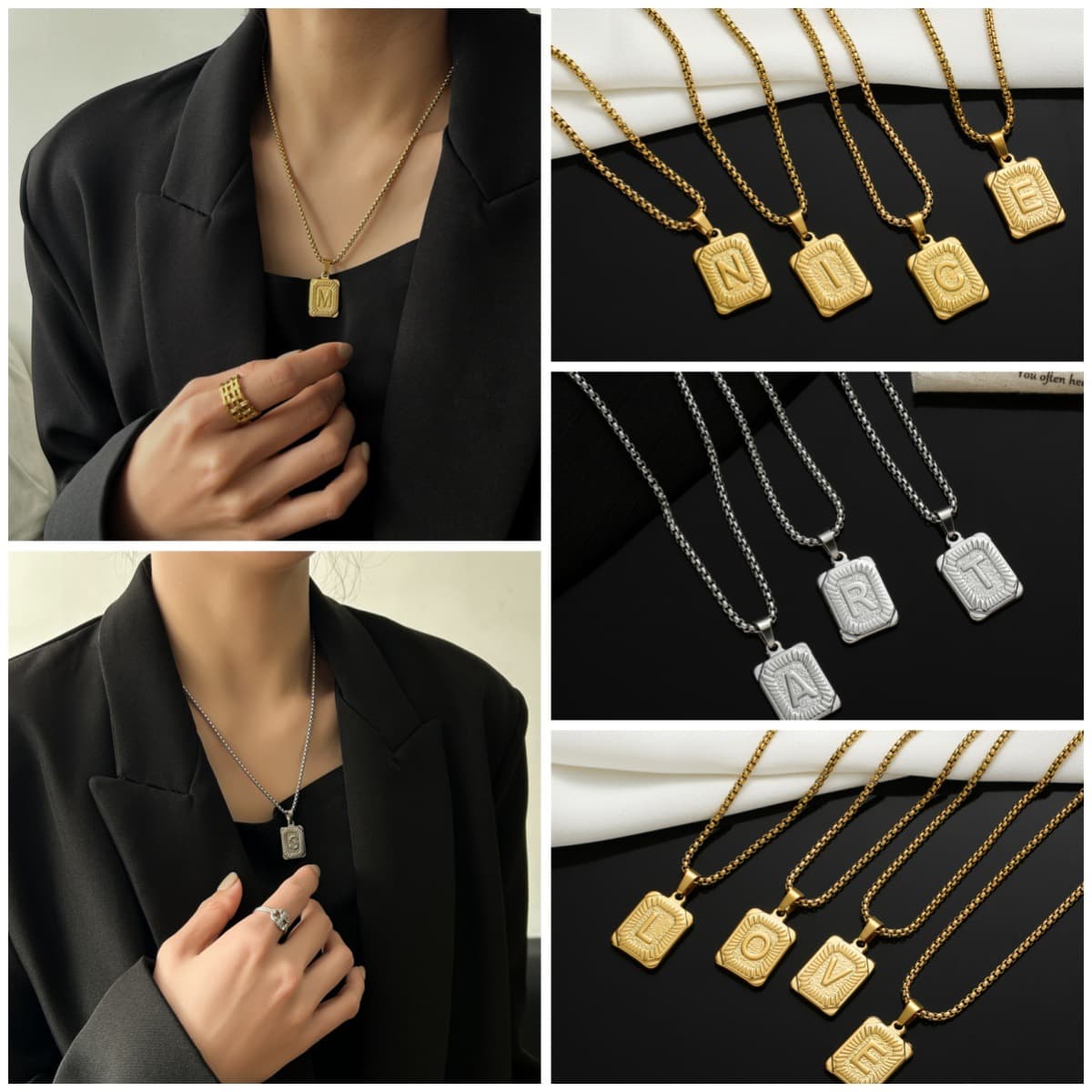 シルバーアクセサリー イニシャル彫刻レトロペンダント