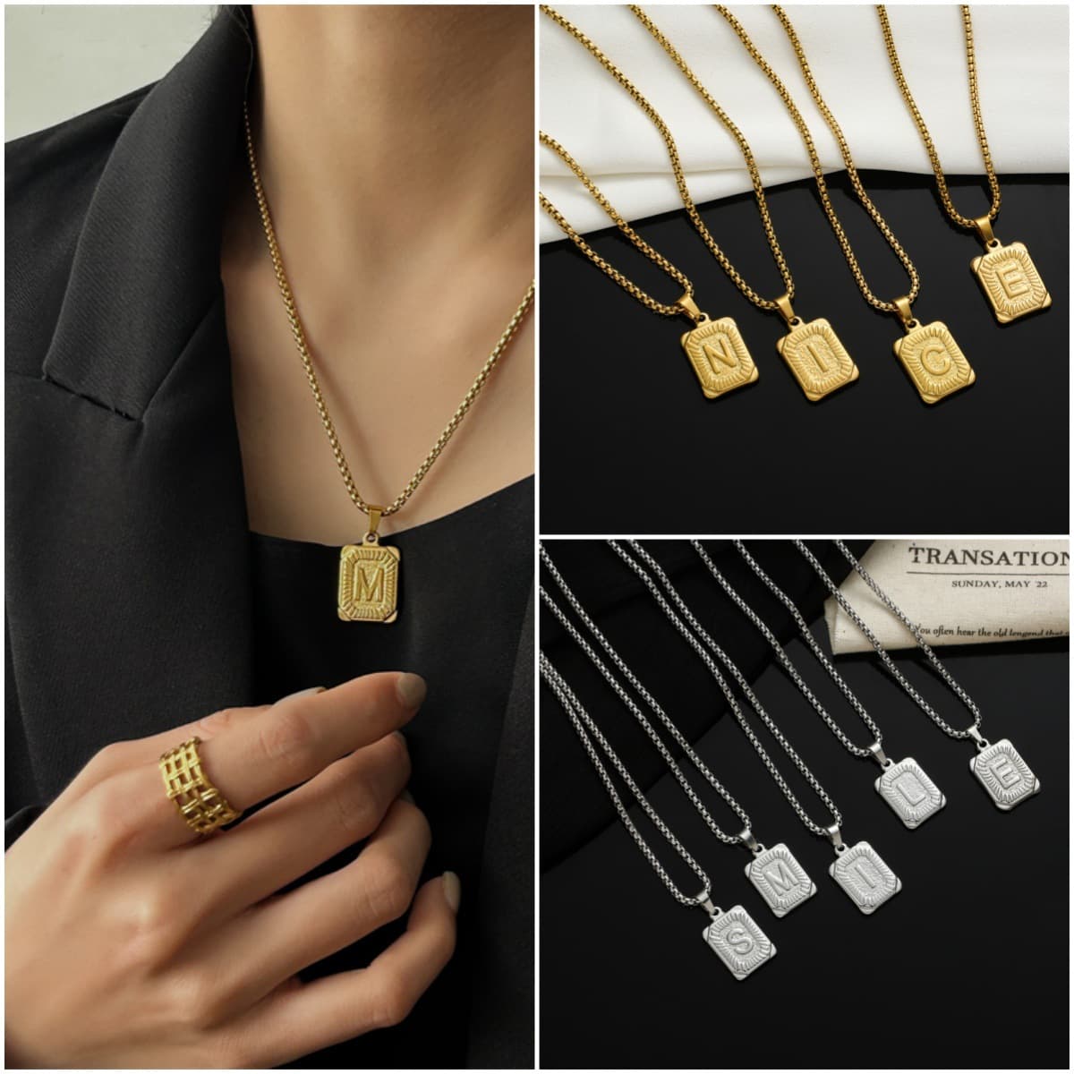 シルバーアクセサリー イニシャル彫刻レトロペンダント