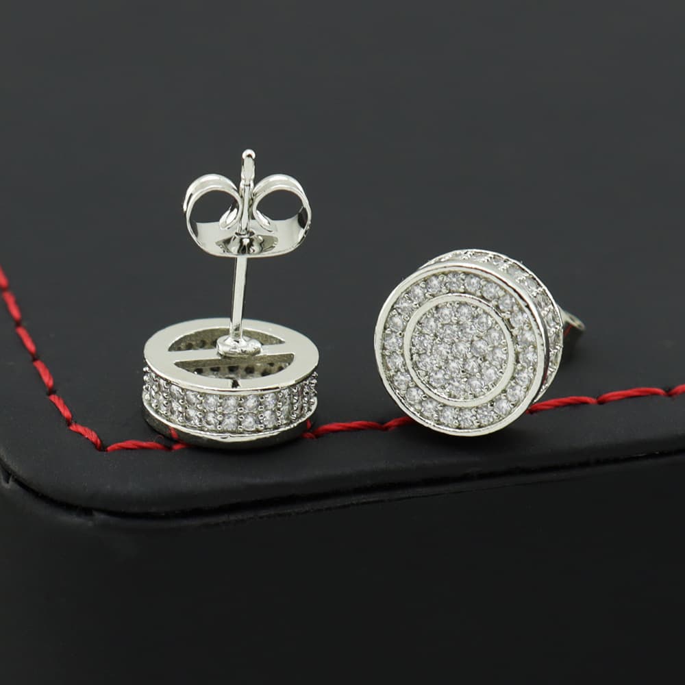 シルバーアクセサリー 円形パヴェ ダブルサークル ピアス